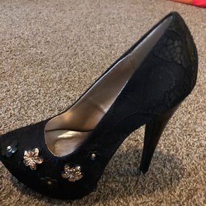Black lace high heels